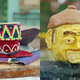 Left: Dave's taco-themed biscuit showstopper. Right: Dave's cake lookalike of Tom DeLonge.
